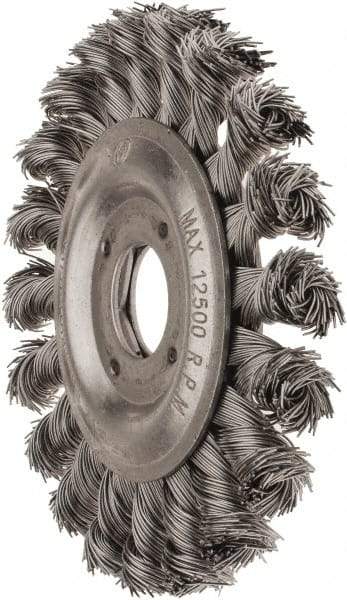 Value Collection - 4-1/2" OD, 7/8" Arbor Hole, Knotted Steel Wheel Brush - 1/2" Face Width, 7/8" Trim Length, 0.012" Filament Diam, 12,500 RPM - All Tool & Supply