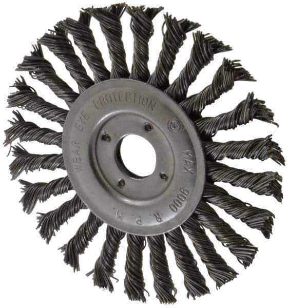 Value Collection - 6" OD, 7/8" Arbor Hole, Knotted Steel Wheel Brush - 1/2" Face Width, 1-1/2" Trim Length, 0.015" Filament Diam, 9,000 RPM - All Tool & Supply