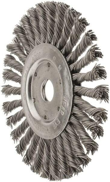 Value Collection - 7" OD, 7/8" Arbor Hole, Knotted Steel Wheel Brush - 1/2" Face Width, 1-11/16" Trim Length, 0.015" Filament Diam, 9,000 RPM - All Tool & Supply