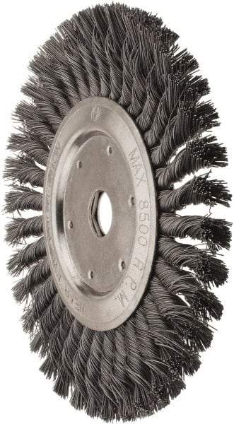 Value Collection - 8" OD, 7/8" Arbor Hole, Knotted Steel Wheel Brush - 1/2" Face Width, 1-11/16" Trim Length, 0.012" Filament Diam, 8,500 RPM - All Tool & Supply