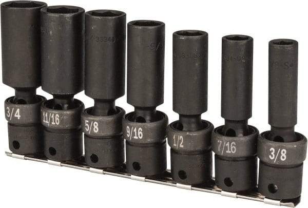 SK - 7 Piece 3/8" Drive Deep Well Impact Socket Set - 6 Points, 3/8" to 3/4" Range, Inch Measurement Standard - All Tool & Supply