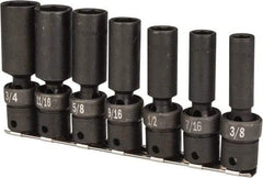 SK - 7 Piece 3/8" Drive Deep Well Impact Socket Set - 6 Points, 3/8" to 3/4" Range, Inch Measurement Standard - All Tool & Supply