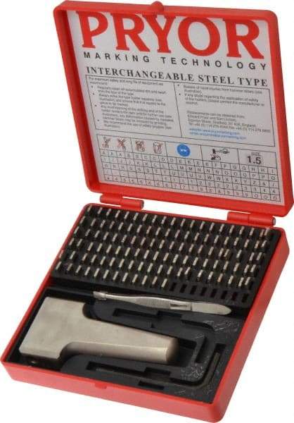 Pryor - 112 Piece, 1/16 Inch Character, Hardened Steel Type Set - 18 Character Capacity - All Tool & Supply