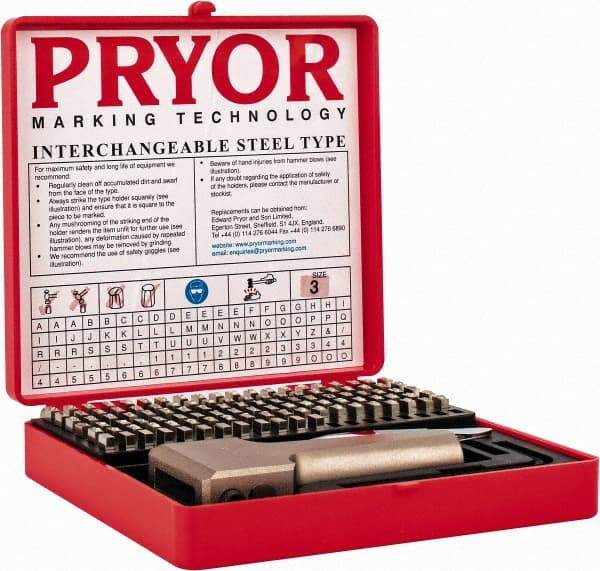 Pryor - 112 Piece, 1/8 Inch Character, Hardened Steel Type Set - 9 Character Capacity - All Tool & Supply