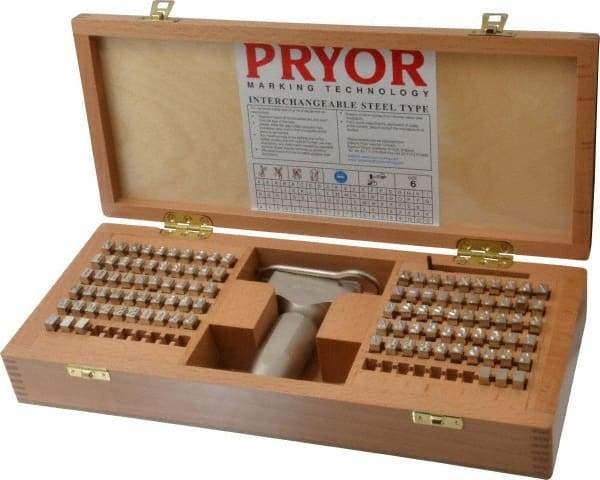 Pryor - 106 Piece, 1/4 Inch Character, Hardened Steel Type Set - 6 Character Capacity - All Tool & Supply