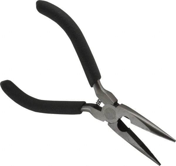 Value Collection - 5" OAL, 1-1/2" Jaw Length x 9/16" Jaw Width, Long Nose Side Cutting Mini Pliers - Serrated Jaw, Plastic Dipped Handles, with Spring - All Tool & Supply