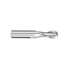 SGS - 5/8" Diam, 1-1/4" LOC, 2 Flute Solid Carbide Ball End Mill - TiN Finish, Single End, 3-1/2" OAL, 5/8" Shank Diam, Spiral Flute - All Tool & Supply