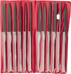 Value Collection - 12 Piece Swiss Pattern File Set - 6-1/4" Long, 2 Coarseness, Round Handle, Set Includes Barrette, Crossing, Equalling, Flat, Half Round, Knife, Round, Round Edge Joint, Slitting, Square, Three Square - All Tool & Supply