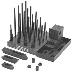 TE-CO - 53 Piece Fixturing Step Block & Clamp Set with 5/16" T-Slot, 5/16-18 Stud Thread - 3, 4, 5, 6, 7 & 8" Stud Lengths - All Tool & Supply