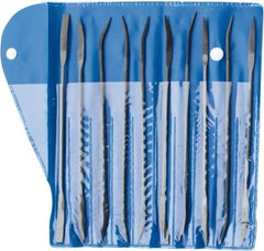 Value Collection - 10 Piece Swiss Pattern File Set - 7" Long, 2 Coarseness, Die Sinker's Handle, Set Includes Barrette, Crossing, Equalling, Flat, Half Round, Knife, Round, Round Edge Joint, Slitting, Square, Three Square - All Tool & Supply