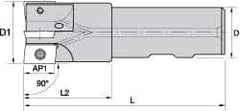 Kennametal - 3/4" Cut Diam, 0.357" Max Depth of Cut, 3/4" Shank Diam, 85.73mm OAL, Indexable Square Shoulder End Mill - AD.T 1035 Inserts, Weldon Shank, 0° Lead Angle, Through Coolant - All Tool & Supply