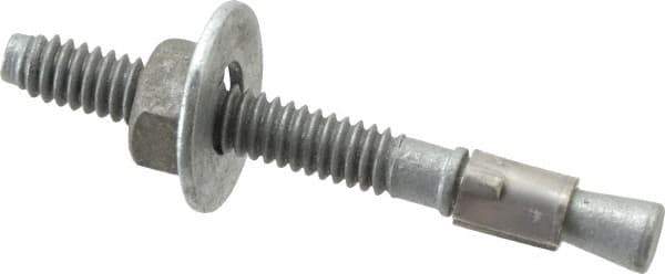 Made in USA - 1/4" Diam, 1/4" Drill, 2-1/4" OAL, 2-7/8" Min Embedment Wedge Expansion Concrete Anchor - Grade 5 Steel, Galvanized Finish, Hex Nut Head, Hex Drive, 1-3/8" Thread Length - All Tool & Supply