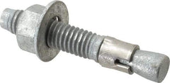 Made in USA - 3/8" Diam, 3/8" Drill, 2-1/4" OAL, 2-7/8" Min Embedment Wedge Expansion Concrete Anchor - Grade 5 Steel, Galvanized Finish, Hex Nut Head, Hex Drive, 1-3/16" Thread Length - All Tool & Supply