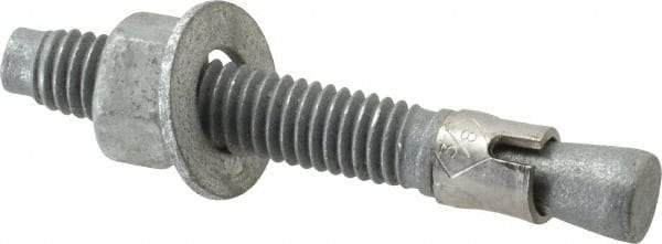 Made in USA - 3/8" Diam, 3/8" Drill, 2-3/4" OAL, 2-7/8" Min Embedment Wedge Expansion Concrete Anchor - Grade 5 Steel, Galvanized Finish, Hex Nut Head, Hex Drive, 1-5/8" Thread Length - All Tool & Supply