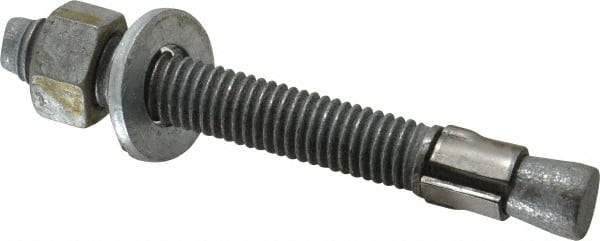 Made in USA - 1/2" Diam, 1/2" Drill, 4-1/4" OAL, 4-5/8" Min Embedment Wedge Expansion Concrete Anchor - Grade 5 Steel, Galvanized Finish, Hex Nut Head, Hex Drive, 3" Thread Length - All Tool & Supply