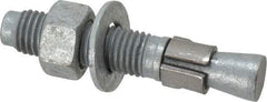 Made in USA - 3/4" Diam, 3/4" Drill, 4-1/4" OAL, 1-3/8" Min Embedment Wedge Expansion Concrete Anchor - Grade 5 Steel, Galvanized Finish, Hex Nut Head, Hex Drive, 2-3/8" Thread Length - All Tool & Supply