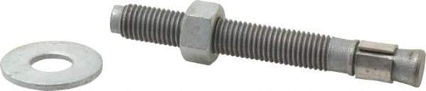 Made in USA - 3/4" Diam, 3/4" Drill, 6-1/4" OAL, 2-1/2" Min Embedment Wedge Expansion Concrete Anchor - Grade 5 Steel, Galvanized Finish, Hex Nut Head, Hex Drive, 4-1/4" Thread Length - All Tool & Supply