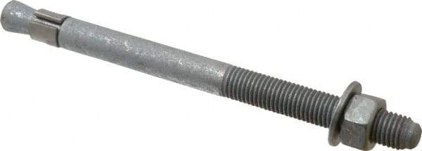 Made in USA - 3/4" Diam, 3/4" Drill, 10" OAL, 1-1/2" Min Embedment Wedge Expansion Concrete Anchor - Grade 5 Steel, Galvanized Finish, Hex Nut Head, Hex Drive, 4" Thread Length - All Tool & Supply