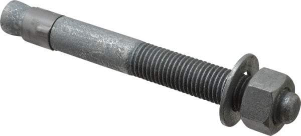 Made in USA - 7/8" Diam, 7/8" Drill, 8" OAL, 2-1/2" Min Embedment Wedge Expansion Concrete Anchor - Grade 5 Steel, Galvanized Finish, Hex Nut Head, Hex Drive, 4" Thread Length - All Tool & Supply