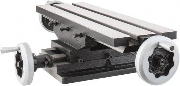 Interstate - 6" Table Width x 19 Table Length, 7-1/2" Cross Travel x 11" Longitudinal Travel, Slide Machining Table - 5" Overall Height, Two 9/16" Longitudinal T Slots, 10-1/2" Base Length x 8" Base Width - All Tool & Supply