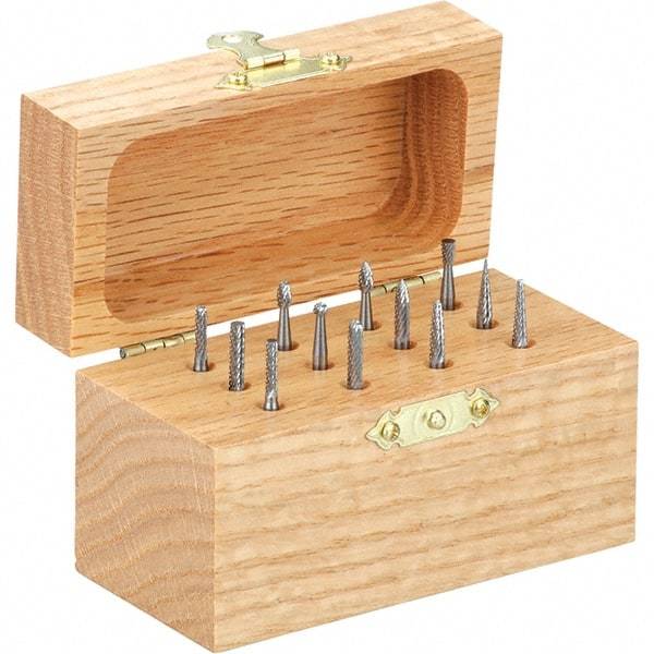 Made in USA - 12 Piece, 1/4" Shank Burr Set - Tungsten Carbide - All Tool & Supply