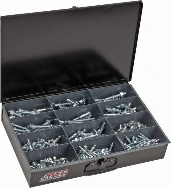 Value Collection - 290 Piece, 1/4 to 1/2" Screw, Steel Anchor Assortment - Zinc Plated, 1-3/4 to 5-1/2" Long - All Tool & Supply