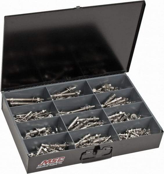 Value Collection - 290 Piece, 1/4 to 1/2" Screw, Stainless Steel Hex Drive Anchor Assortment - 1-3/4 to 5-1/2" Long - All Tool & Supply