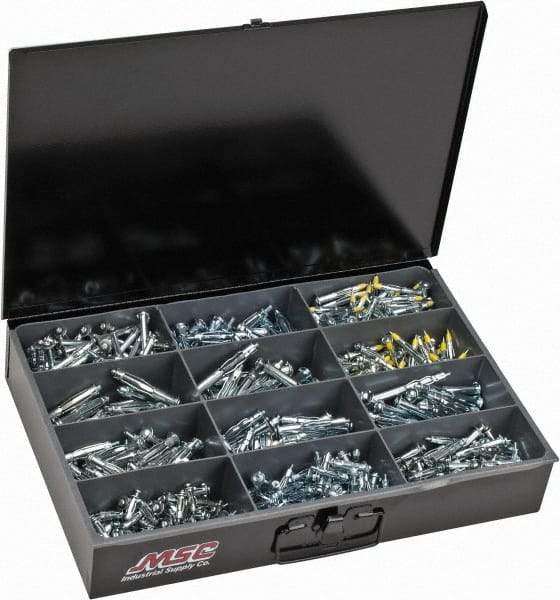 Value Collection - 684 Piece, 1/8 to 1/4" Screw, Steel Anchor Assortment - Zinc Plated - All Tool & Supply