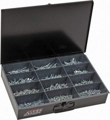 Value Collection - 1,640 Piece, #6x5/8 to #8x3, Steel Wood Screw Assortment - Flat Head, Phillips Drive, 5/8 to 3" Long, Zinc-Plated Finish - All Tool & Supply