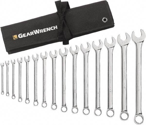 GearWrench - 15 Piece, 5/16" to 1-1/4", 12 Point Combination Wrench Set - Inch Measurement Standard, Chrome Finish, Comes in Roll - All Tool & Supply