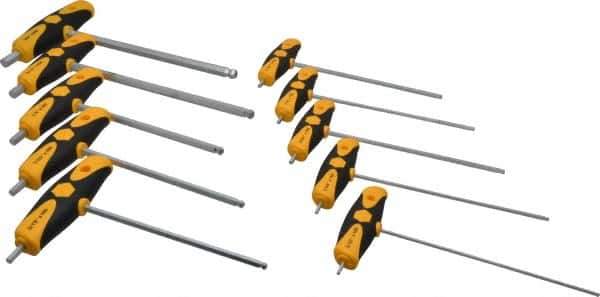 Wiha - 10 Piece T-Handle Ball End Hex Key Set - Hex Range 5/32 to 3/8", Chrome Vanadium Molybdenum - All Tool & Supply