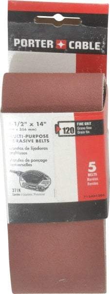 Porter-Cable - 2-1/2" Wide x 14" OAL, 120 Grit, Aluminum Oxide Abrasive Belt - Aluminum Oxide, Fine, Coated, X Weighted Cloth Backing - All Tool & Supply