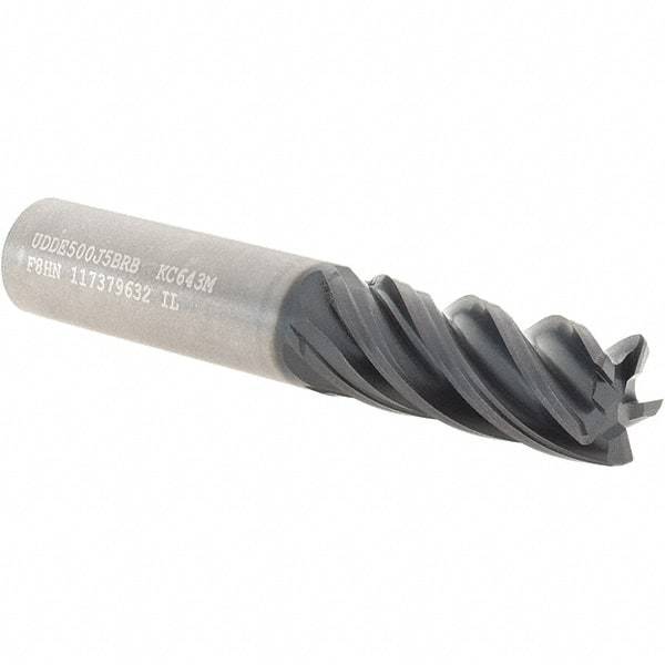 Kennametal - 1/2", 5 Flute, Single End, Solid Carbide, 0.03" Corner Radius End Mill - 3" OAL, 38° Helix, Right Hand Flute, 1-1/4" LOC, Right Hand Cut - All Tool & Supply