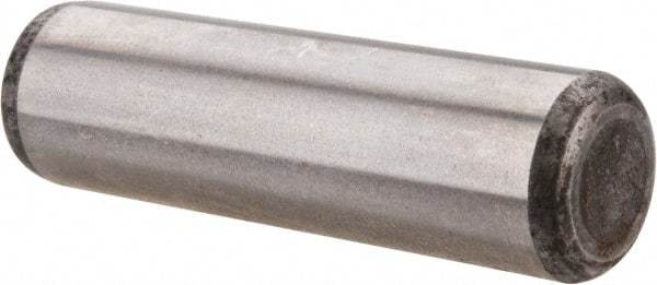 Made in USA - 7/16" Diam x 1-1/2" Pin Length Grade 8 Alloy Steel Standard Dowel Pin - Bright Finish, C 47-58 & C 60 (Surface) Hardness, 22,550 Lb (Single Shear), 45,100 Lb (Double Shear) Breaking Strength, 1 Beveled & 1 Rounded End - All Tool & Supply