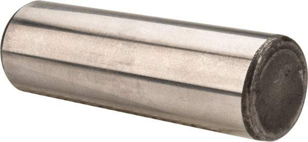 Made in USA - 5/8" Diam x 2" Pin Length Grade 8 Alloy Steel Standard Dowel Pin - Bright Finish, C 47-58 & C 60 (Surface) Hardness, 46,000 Lb (Single Shear), 92,000 Lb (Double Shear) Breaking Strength, 1 Beveled & 1 Rounded End - All Tool & Supply