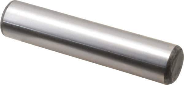 Made in USA - 3/4" Diam x 3-1/2" Pin Length Grade 8 Alloy Steel Standard Dowel Pin - Bright Finish, C 47-58 & C 60 (Surface) Hardness, 132,400 Lb (Double Shear), 66,200 Lb (Single Shear) Breaking Strength, 1 Beveled & 1 Rounded End - All Tool & Supply