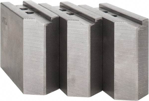 Abbott Workholding Products - 12" & Up Chuck Capacity, 1.5mm x 60° Serrated Attachment, Square Soft Lathe Chuck Jaw - 3 Jaws, Steel, 1.1811" Btw Mount Hole Ctrs, 5-1/2" Long x 2" Wide x 4" High, 0.8268" Groove, 0.6299" & 16mm Fastener - All Tool & Supply