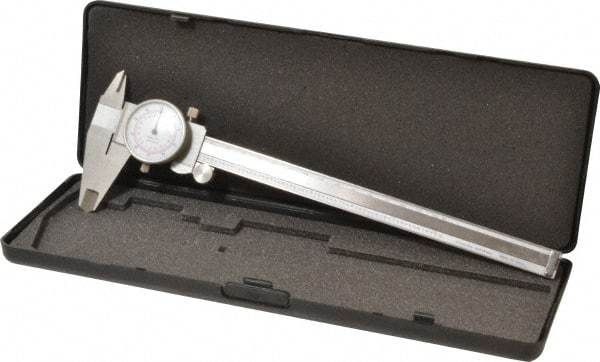 Value Collection - 0mm to 8" Range, 0.001" and 0.02 mm Graduation, 0.1" per Revolution, Dial Caliper - White Face, 1.97" Jaw Length - All Tool & Supply