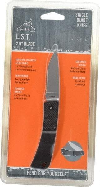 Gerber - 2-5/8" Blade, 6-1/8" OAL, Straight Pocket Knife - 3-1/2" Closed Length - All Tool & Supply