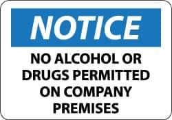 NMC - "Notice - No Alcohol or Drugs Permitted on Company Premises", 14" Long x 20" Wide, Rigid Plastic Safety Sign - Rectangle, 0.05" Thick, Use for Security & Admittance - All Tool & Supply