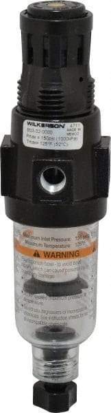 Wilkerson - 1/4" NPT Port Miniature 1 Piece Filter/Regulator FRL Unit - Polycarbonate Bowl, 18 SCFM, 150 Max psi, 6.21" High, Manual Drain - All Tool & Supply