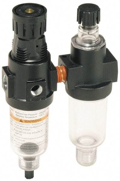 Wilkerson - 1/4" NPT Port Miniature 2 Piece Filter/Regulator-Lubricator FRL Unit - Polycarbonate Bowl, 20 SCFM, 150 Max psi, 6.21" High, Manual Drain - All Tool & Supply