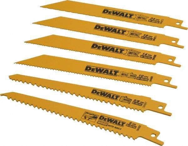 DeWALT - 6 Piece, Bi-Metal Reciprocating Saw Blade Set - Straight and Tapered Profile, 6 to 10 Teeth per Inch, Angled Tip - All Tool & Supply