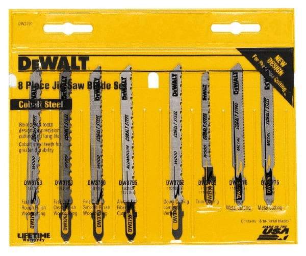 DeWALT - 8 Piece, 3" to 4" Long, 6 to 26 Teeth per Inch, Jig Saw Blade Set - T-Shank - All Tool & Supply