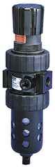 Parker - 1/4" NPT Port Intermediate 1 Piece Filter/Regulator FRL Unit - Metal Bowl, 46 SCFM, 250 Max psi, 10.38" High, Manual Drain - All Tool & Supply