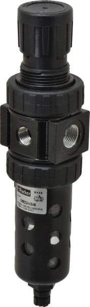 Parker - 3/8" NPT Port Compact 1 Piece Filter/Regulator FRL Unit - Polycarbonate Bowl, 40 SCFM, 150 Max psi, 8.51" High, Manual Drain - All Tool & Supply