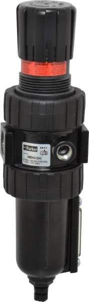 Parker - 1/2" NPT Port Intermediate 1 Piece Filter/Regulator FRL Unit - Metal Bowl, 61 SCFM, 250 Max psi, 10.38" High, Manual Drain - All Tool & Supply