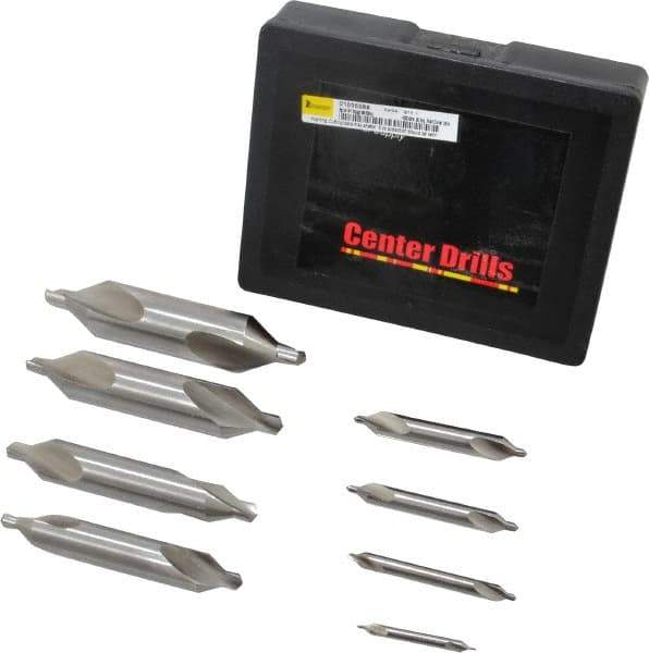 Interstate - 8 Piece, #1 to 8, Plain Edge, High Speed Steel Combo Drill & Countersink Set - 60° Incl Angle, Double End - All Tool & Supply