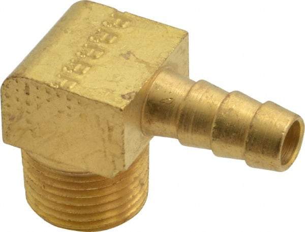 Parker - 3/8 NPTF Thread Hose Barb x Male NPT 90° Elbow - 5/16" ID Hose, Brass - All Tool & Supply