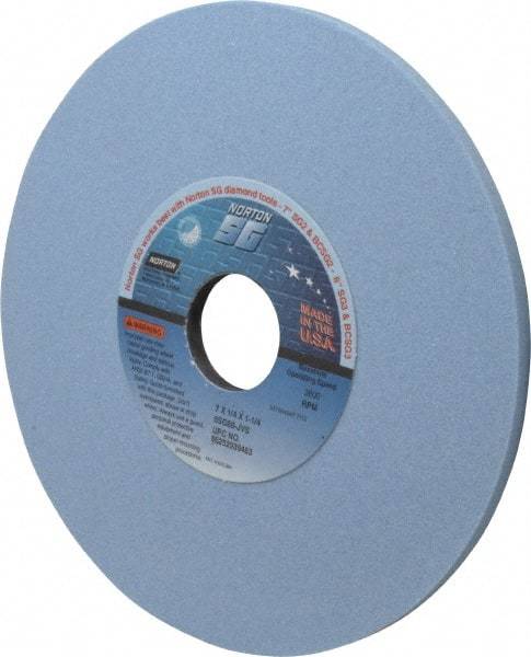 Norton - 7" Diam x 1-1/4" Hole x 1/4" Thick, J Hardness, 80 Grit Surface Grinding Wheel - Ceramic, Type 1, Medium Grade, 3,600 Max RPM, Vitrified Bond, No Recess - All Tool & Supply